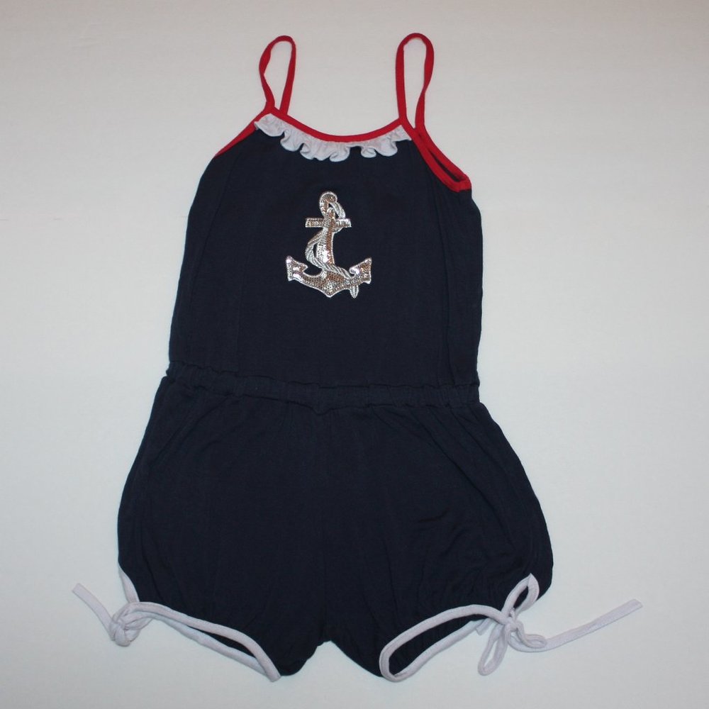 Funkyberry Girl's Navy Blue Anchor Embellished Romper One Piece size 4 5